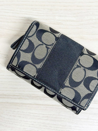 vintage coach leather and canvas monogram snap button wallet - good market thrift store