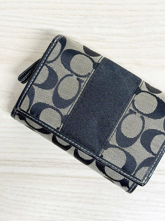 vintage coach leather and canvas monogram snap button wallet - good market thrift store