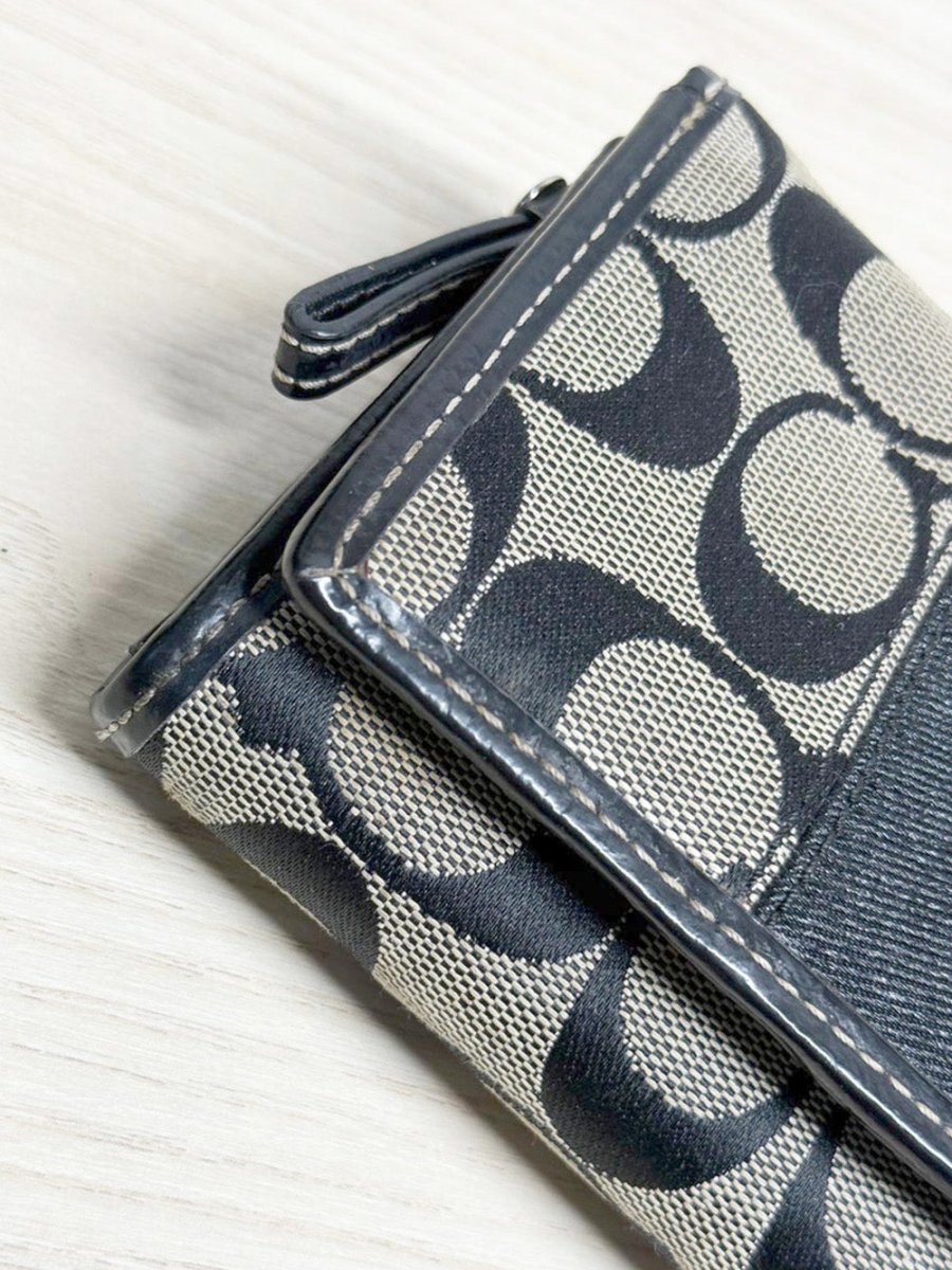 vintage coach leather and canvas monogram snap button wallet - good market thrift store