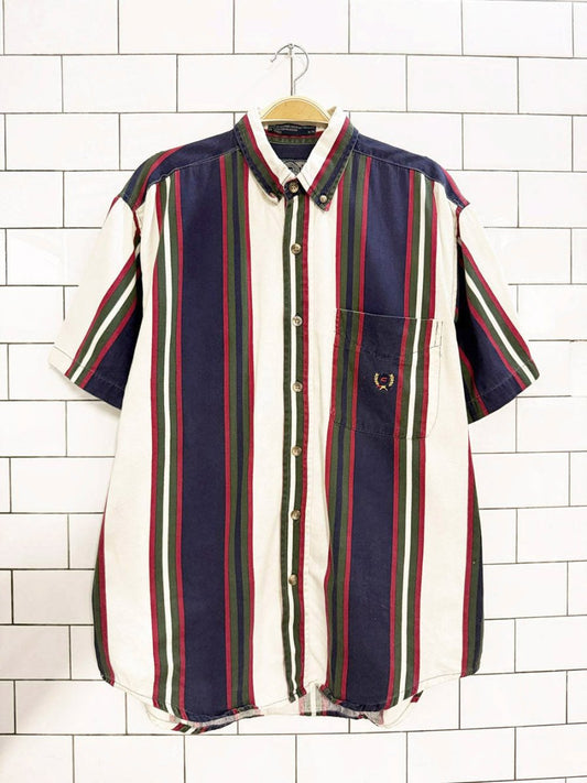 vintage coliseum crest pocket striped full button short sleeve shirt - good market thrift store