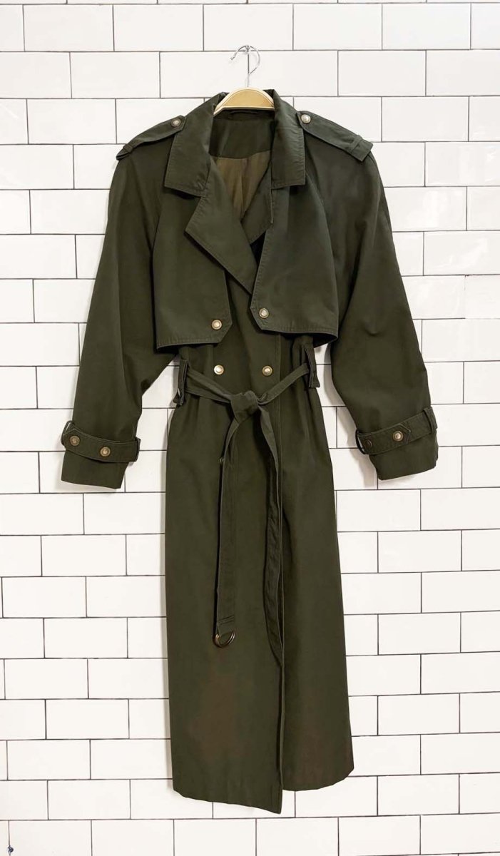 vintage collection elegante military style snap button trench coat - good market thrift store
