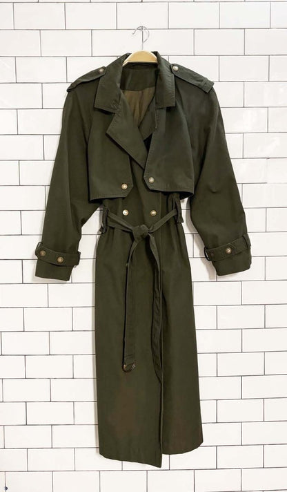vintage collection elegante military style snap button trench coat - good market thrift store