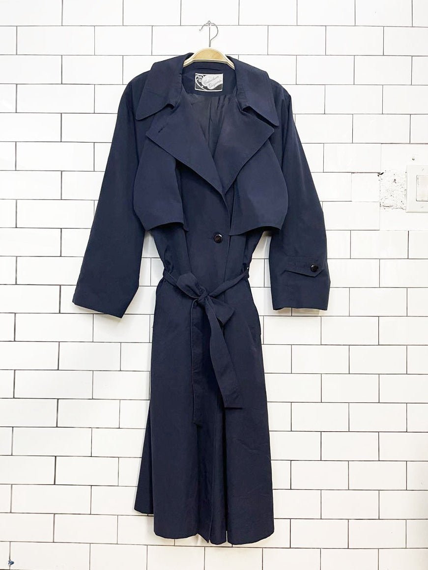vintage collection elegante pleated cape-back double breasted trench coat - good market thrift store