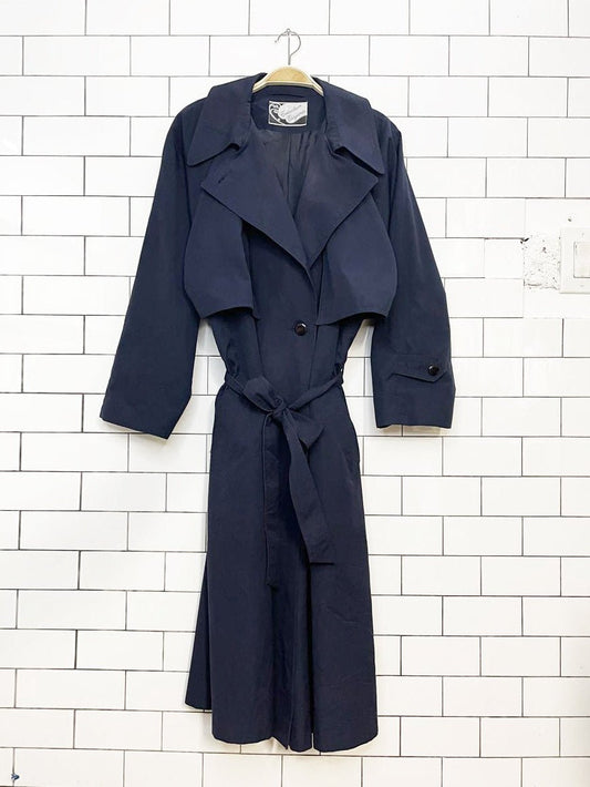 vintage collection elegante pleated cape-back double breasted trench coat - good market thrift store