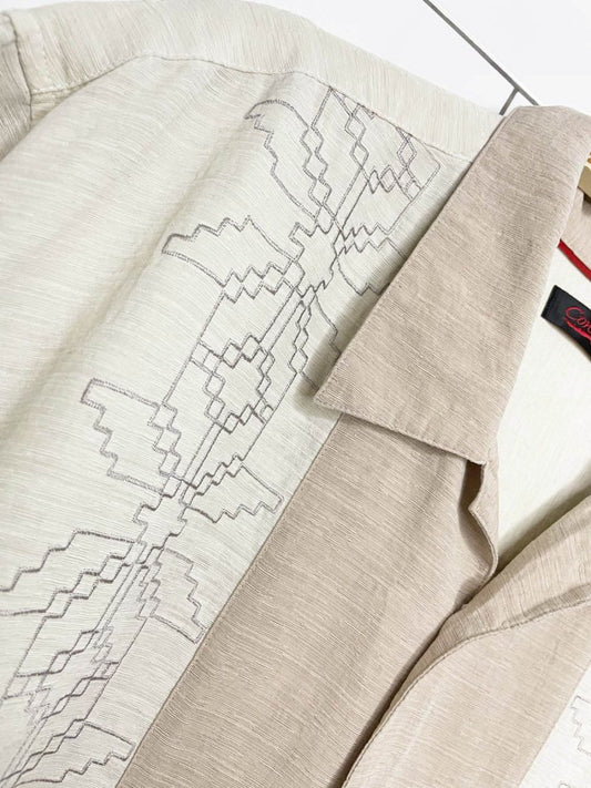 vintage contigo silk - blend embroidered cabana full button shirt - good market thrift store
