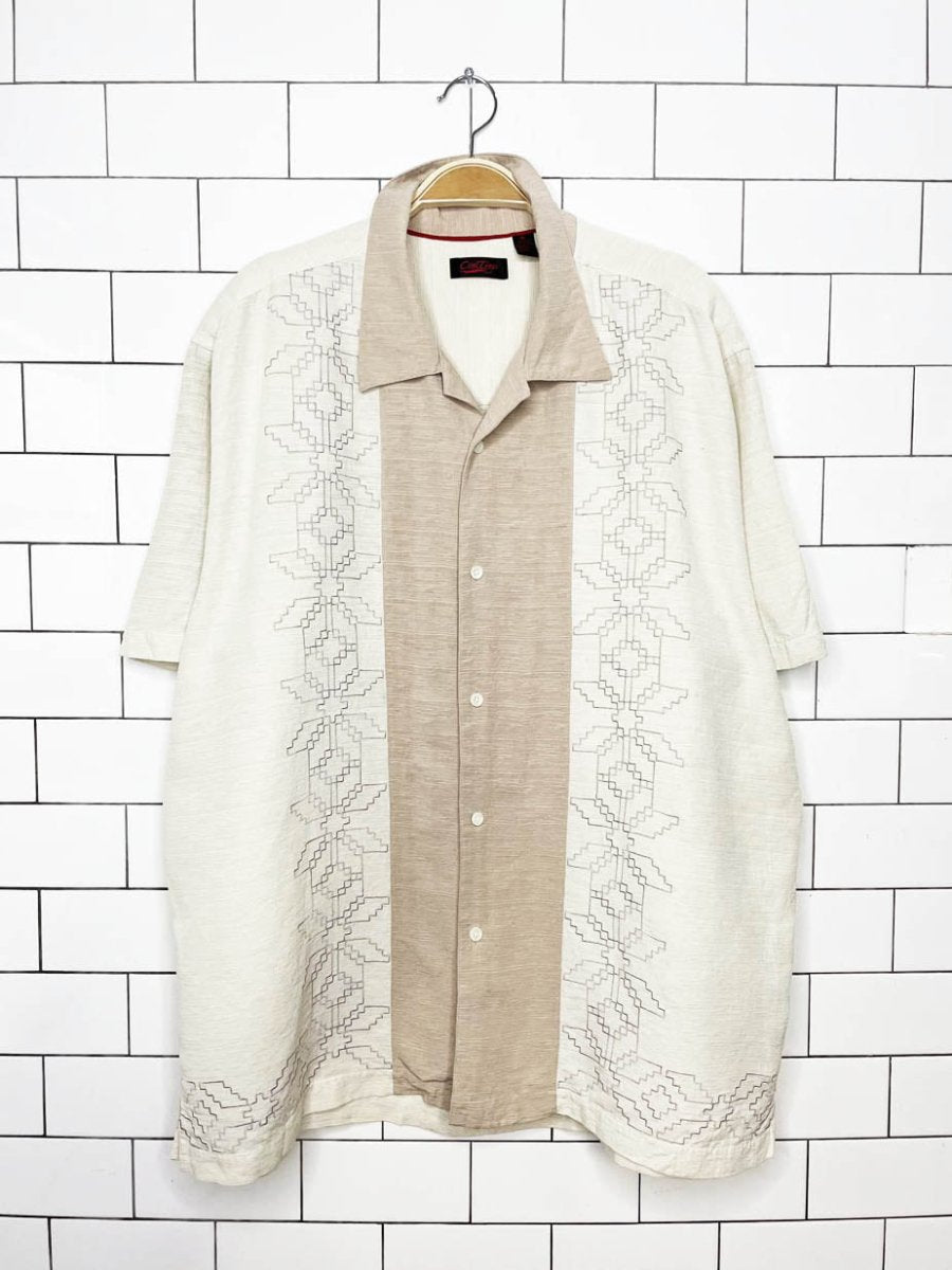 vintage contigo silk - blend embroidered cabana full button shirt - good market thrift store