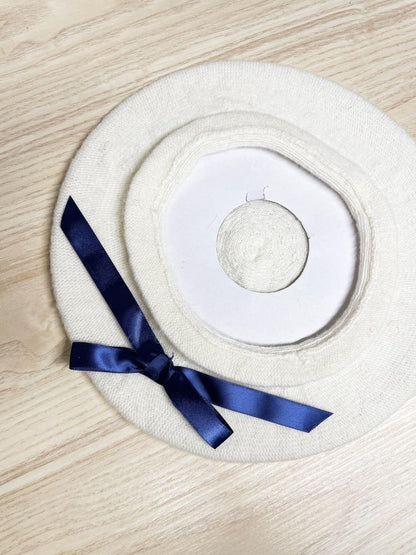 vintage cream wool french beret with satin bow - good market thrift store
