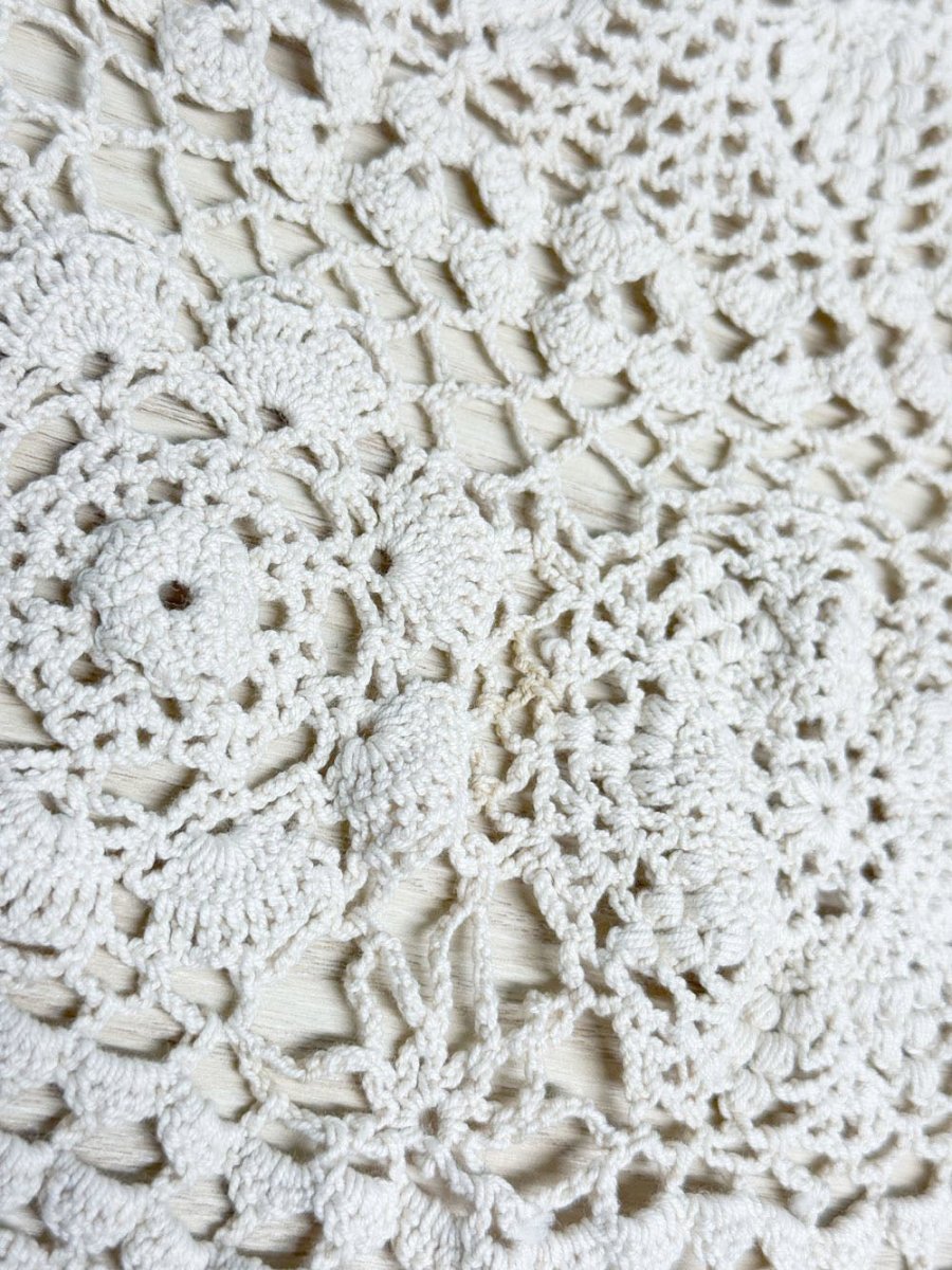 vintage crochet circle small table cloth - good market thrift store