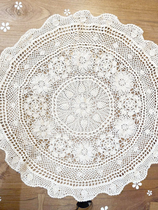 vintage crochet circle small table cloth - good market thrift store