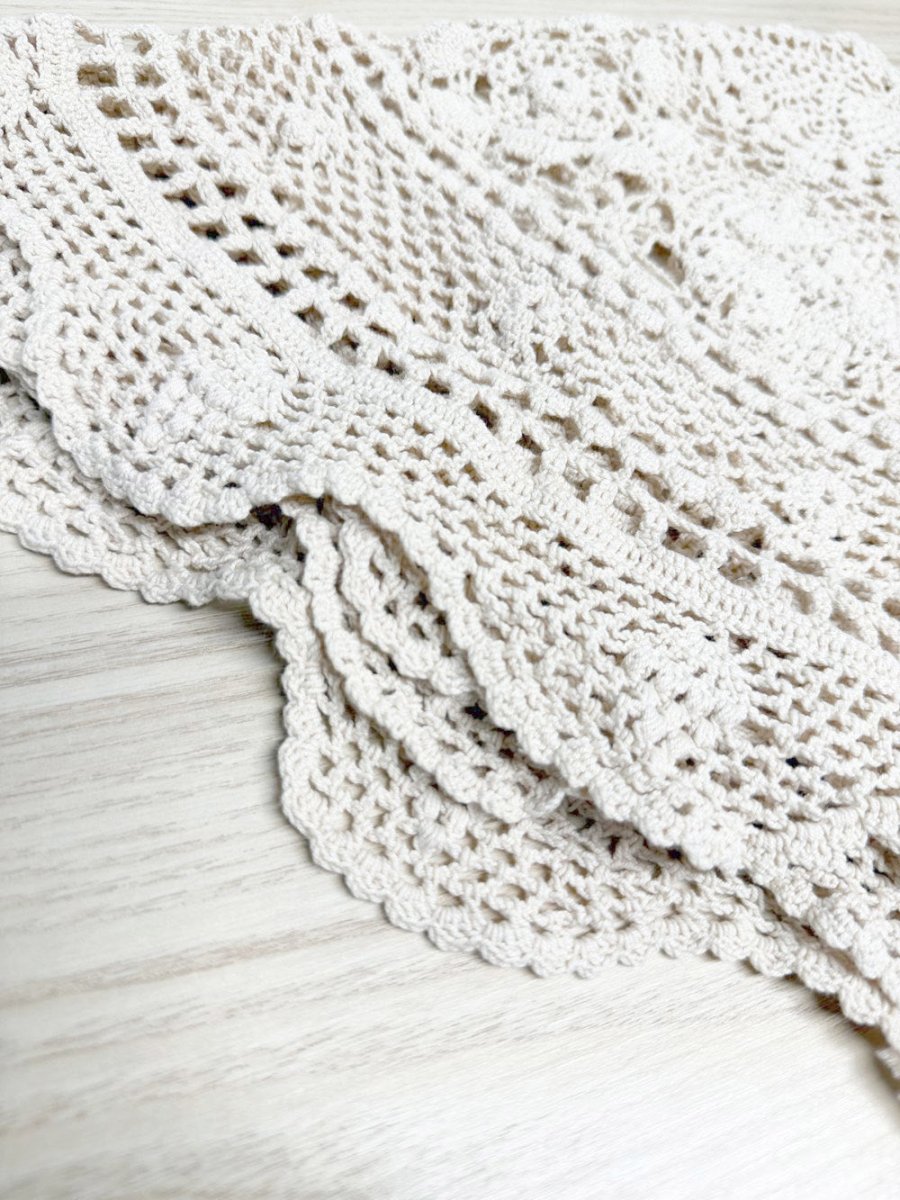 vintage crochet circle small table cloth - good market thrift store