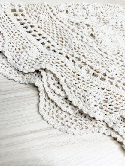 vintage crochet circle small table cloth - good market thrift store