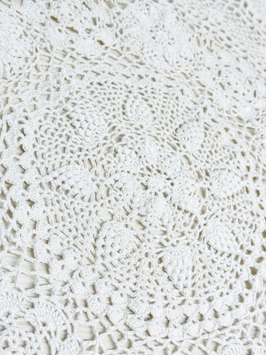 vintage crochet circle small table cloth - good market thrift store