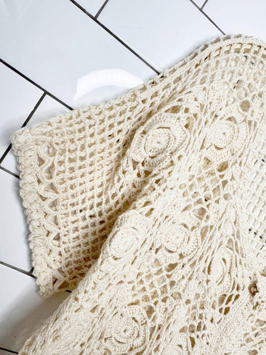 vintage crochet floral full button cardigan top - good market thrift store