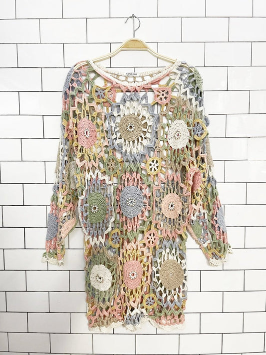 vintage crochet hand-knit beaded cover up midi dress - good market thrift store