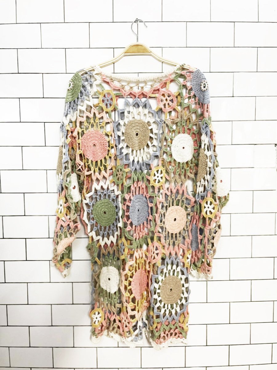 vintage crochet hand-knit beaded cover up midi dress - good market thrift store