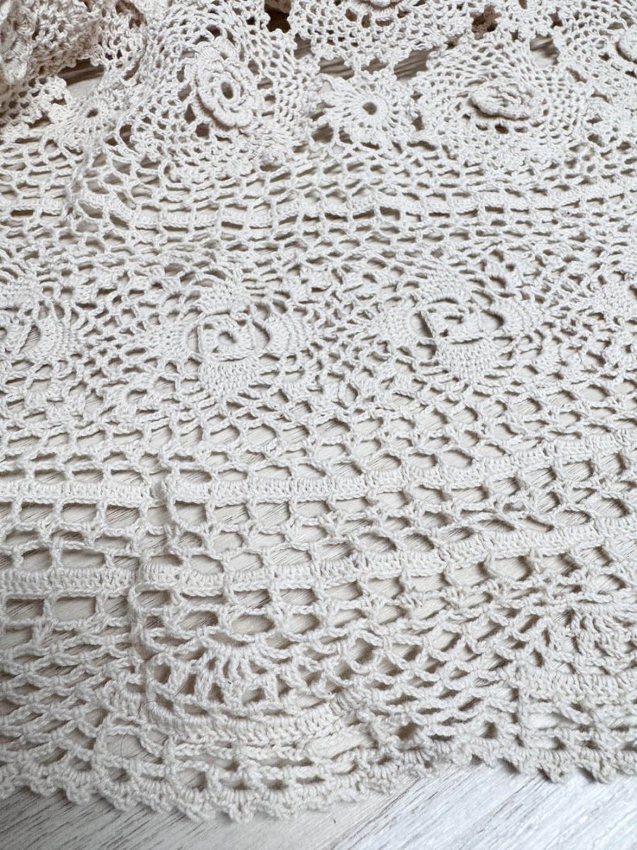 vintage crochet knit floral table cloth - good market thrift store