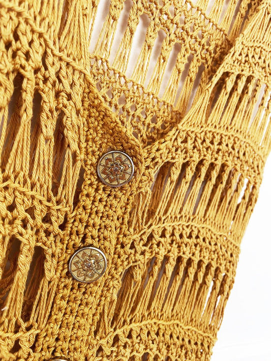 vintage crochet knit full button sleeveless cover up maxi dress - good market thrift store