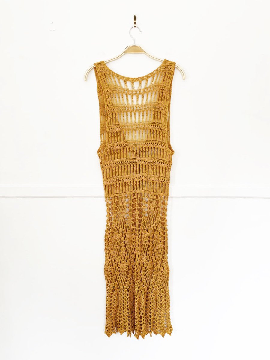 vintage crochet knit full button sleeveless cover up maxi dress - good market thrift store