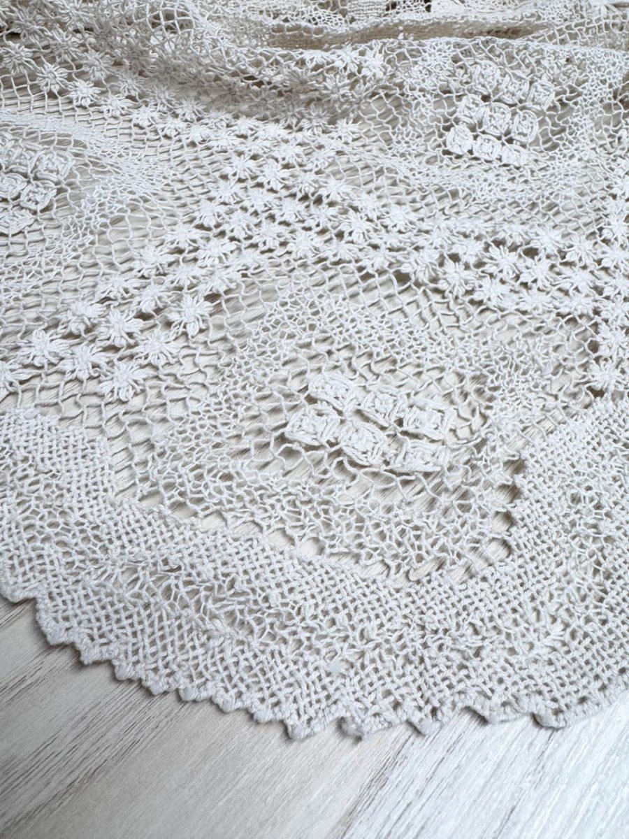vintage crochet knit intricate floral table cloth - good market thrift store