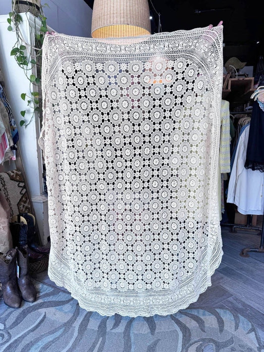 vintage crochet knit intricate floral table cloth - good market thrift store