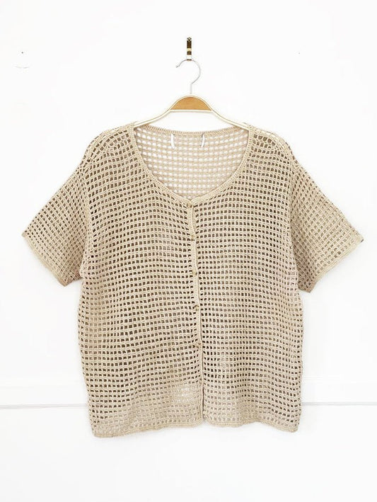 vintage crochet knit short sleeve cardigan top - good market thrift store