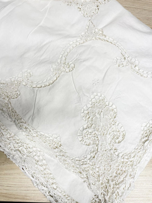 vintage crochet lace trim xl table cloth - good market thrift store