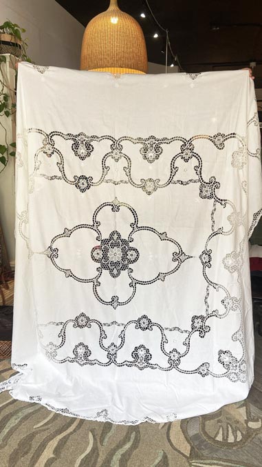 vintage crochet lace trim xl table cloth - good market thrift store