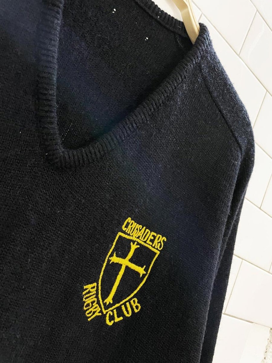 vintage crusaders rugby club crest knit wool sweater - good market thrift store