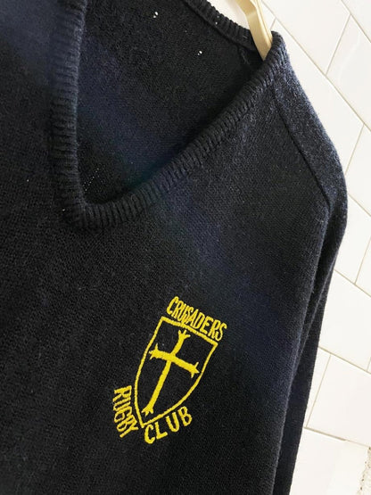 vintage crusaders rugby club crest knit wool sweater - good market thrift store