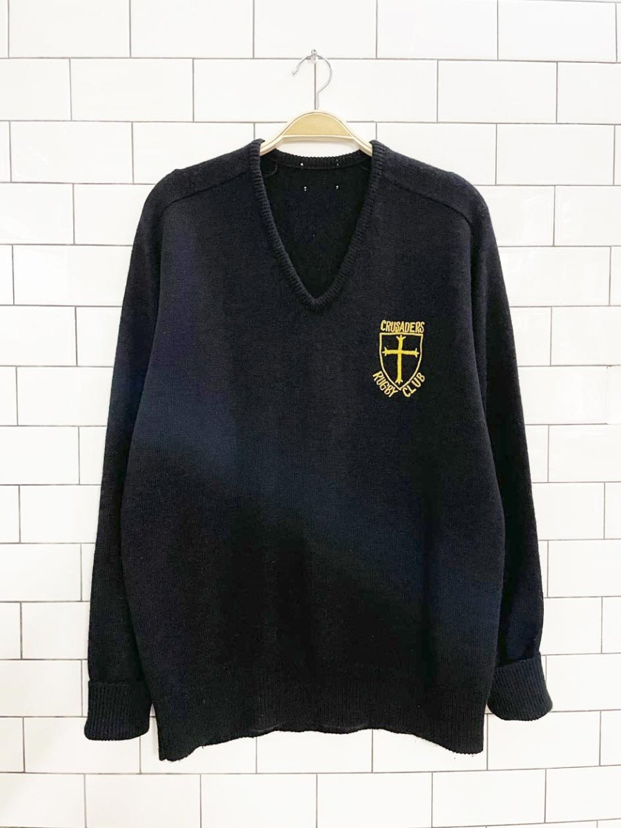 vintage crusaders rugby club crest knit wool sweater - good market thrift store