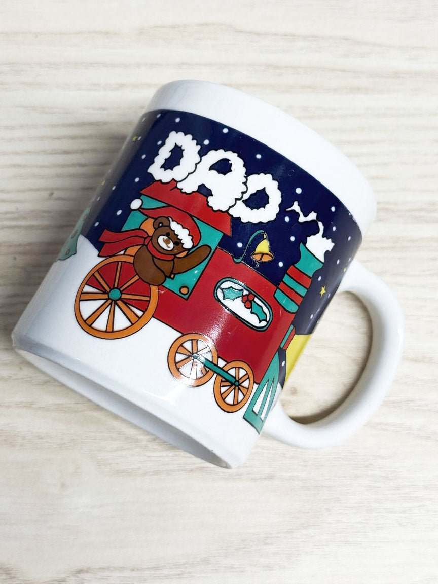vintage dad teddy in train holiday mug - good market thrift store