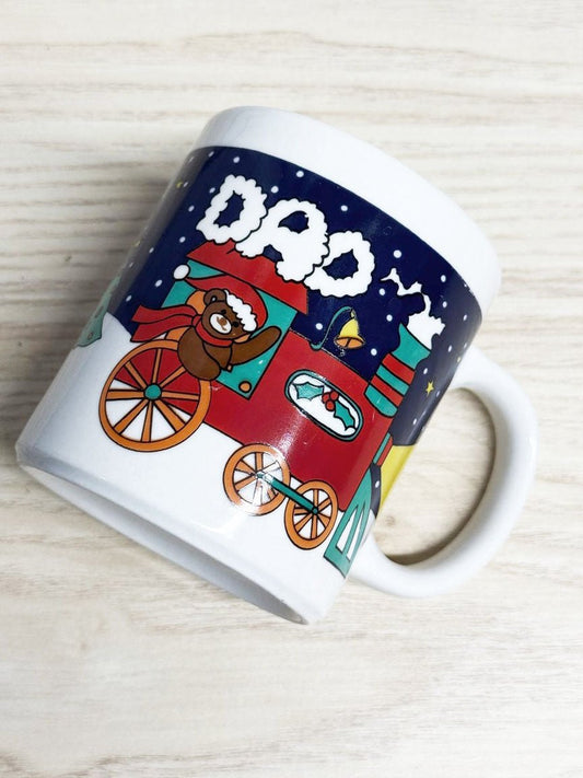 vintage dad teddy in train holiday mug - good market thrift store