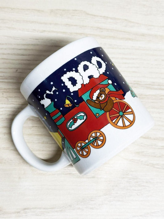 vintage dad teddy in train holiday mug - good market thrift store