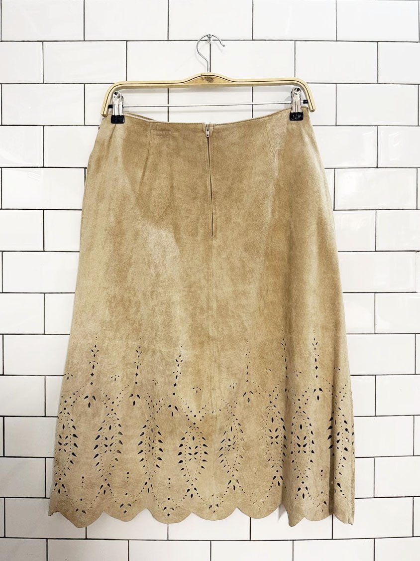 vintage danier 100% lamb suede boho laser cut jacket + skirt set - good market thrift store