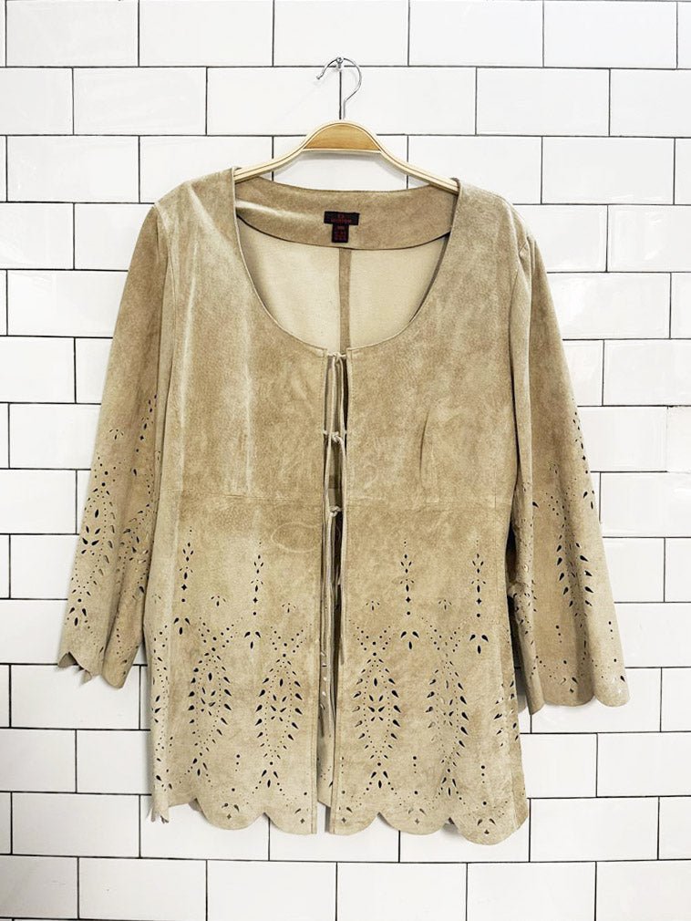 vintage danier 100% lamb suede boho laser cut jacket + skirt set - good market thrift store