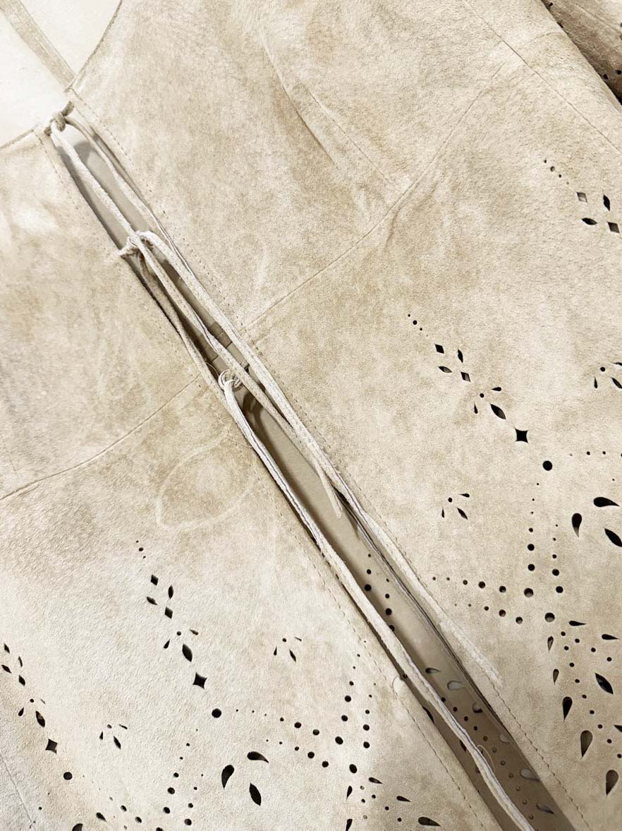 vintage danier 100% lamb suede boho laser cut jacket + skirt set - good market thrift store