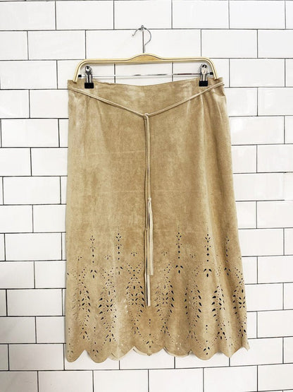 vintage danier 100% lamb suede boho laser cut jacket + skirt set - good market thrift store