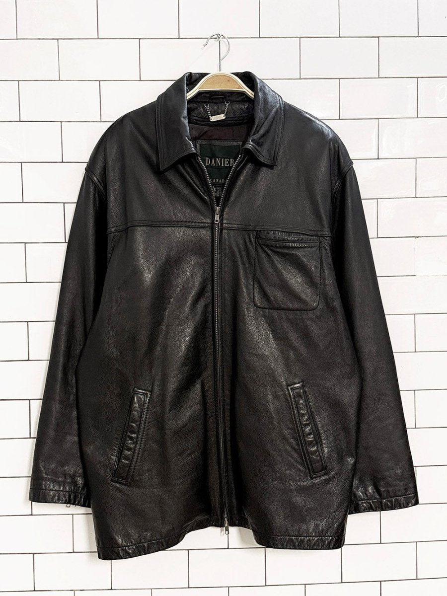 vintage danier full zip minimal leather jacket | removable liner - good market thrift store