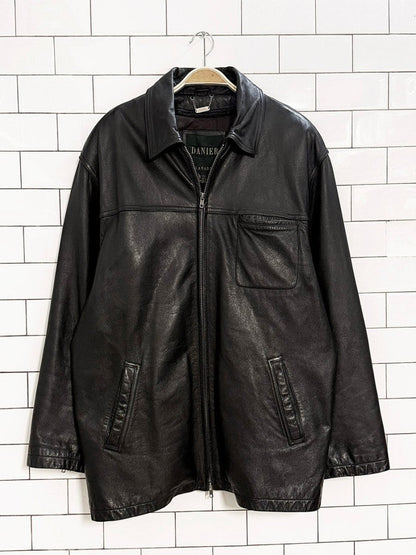 vintage danier full zip minimal leather jacket | removable liner - good market thrift store