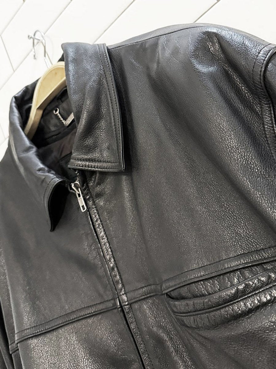 vintage danier full zip minimal leather jacket | removable liner - good market thrift store