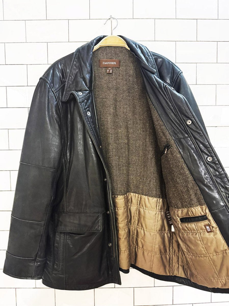 vintage danier soft leather full zip multi - pocket lined jacket - good market thrift store