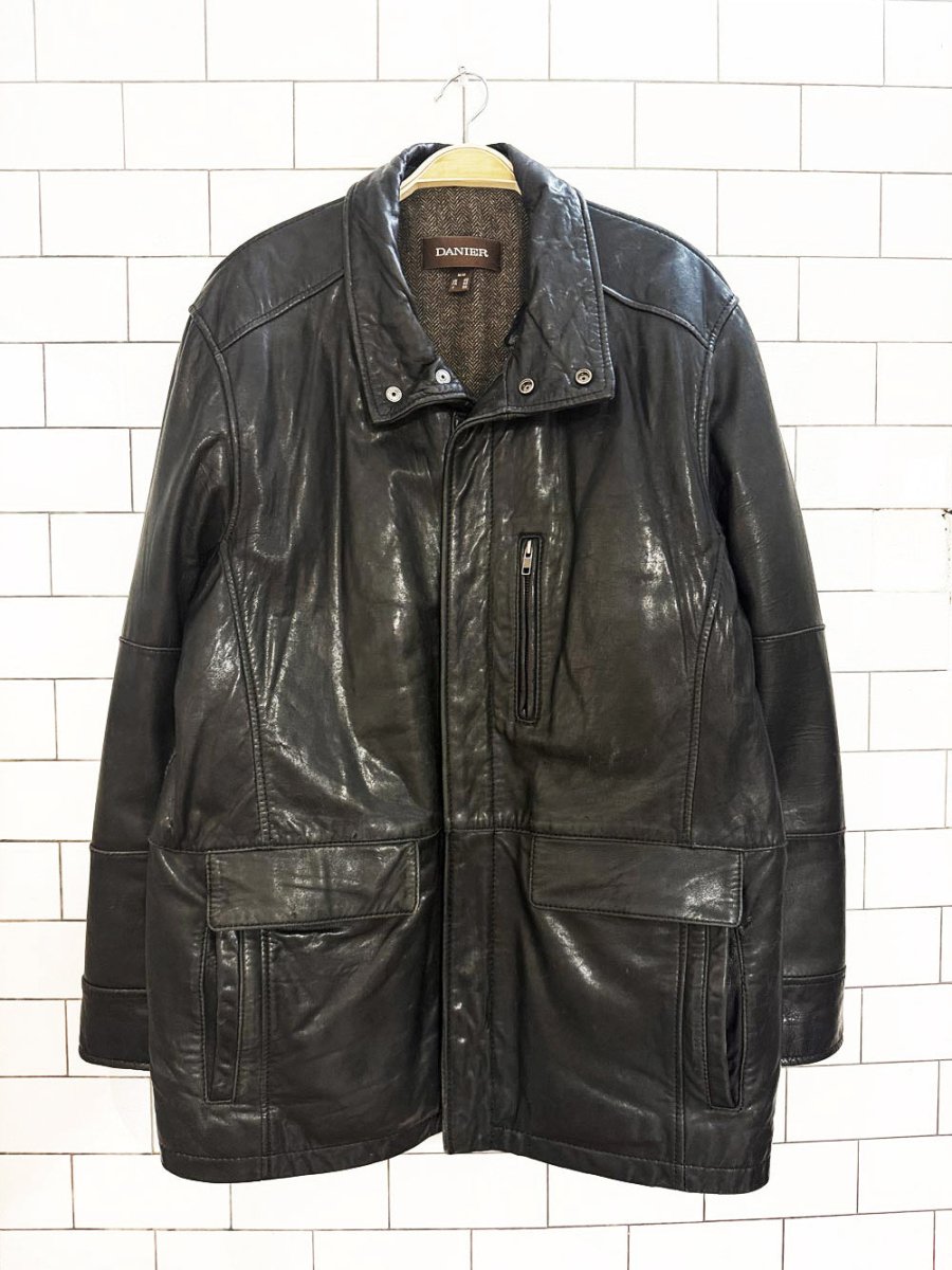 vintage danier soft leather full zip multi - pocket lined jacket - good market thrift store