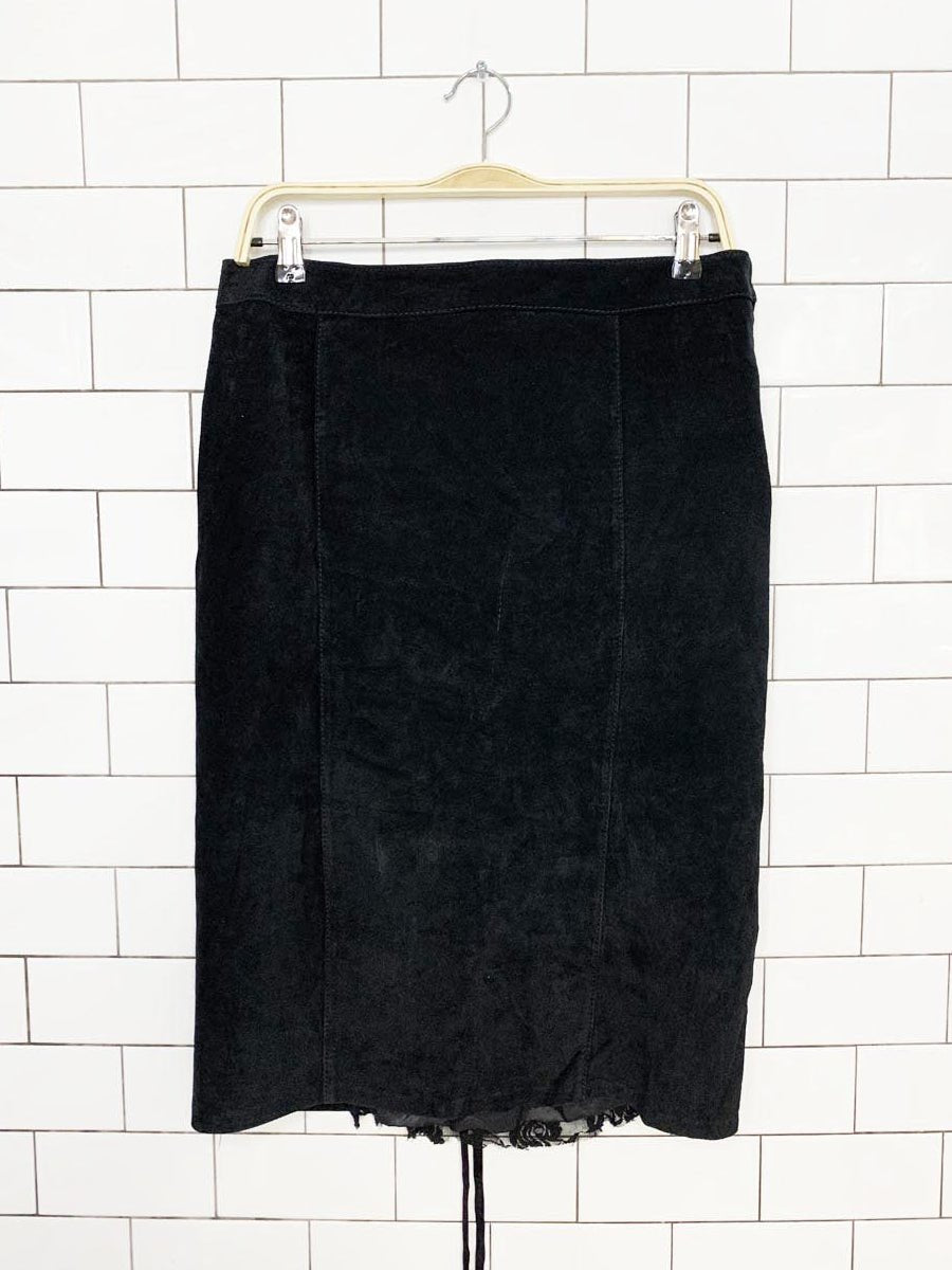 vintage danier soft suede corset back lace trim knee - length skirt - good market thrift store