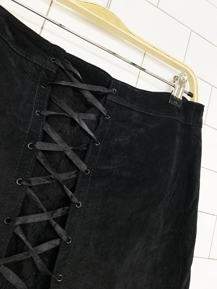 vintage danier soft suede corset back lace trim knee - length skirt - good market thrift store