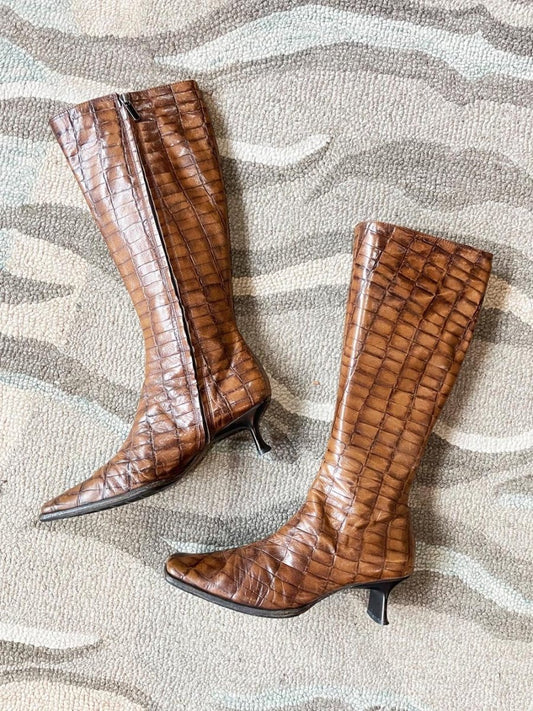 vintage davids croc embossed leather tall boots | made in Italy - good market thrift store