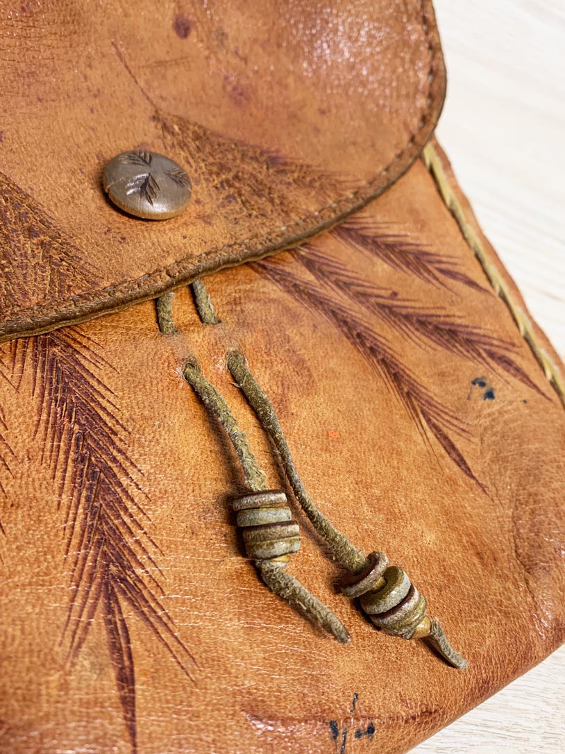 vintage deerskin leather boho leaf shoulder bag - good market thrift store