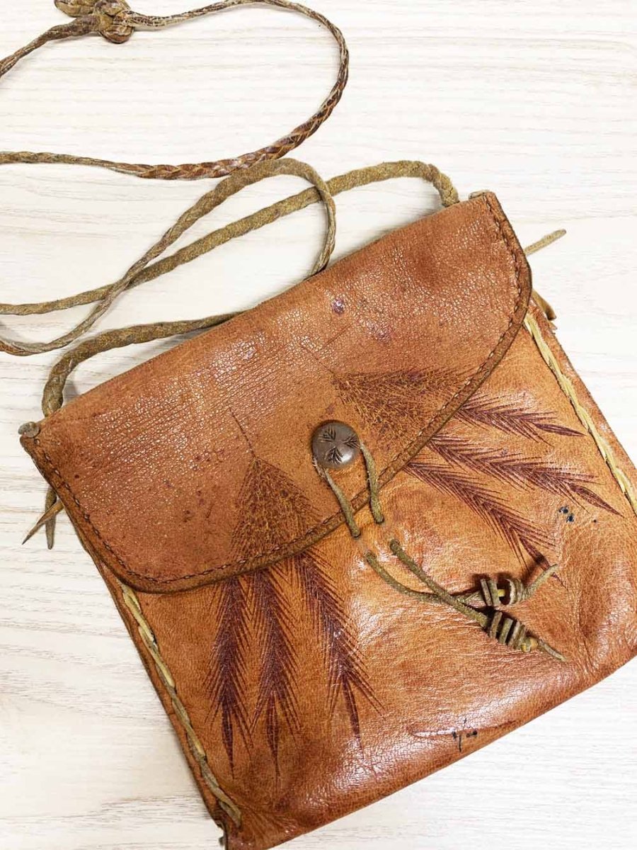 vintage deerskin leather boho leaf shoulder bag - good market thrift store