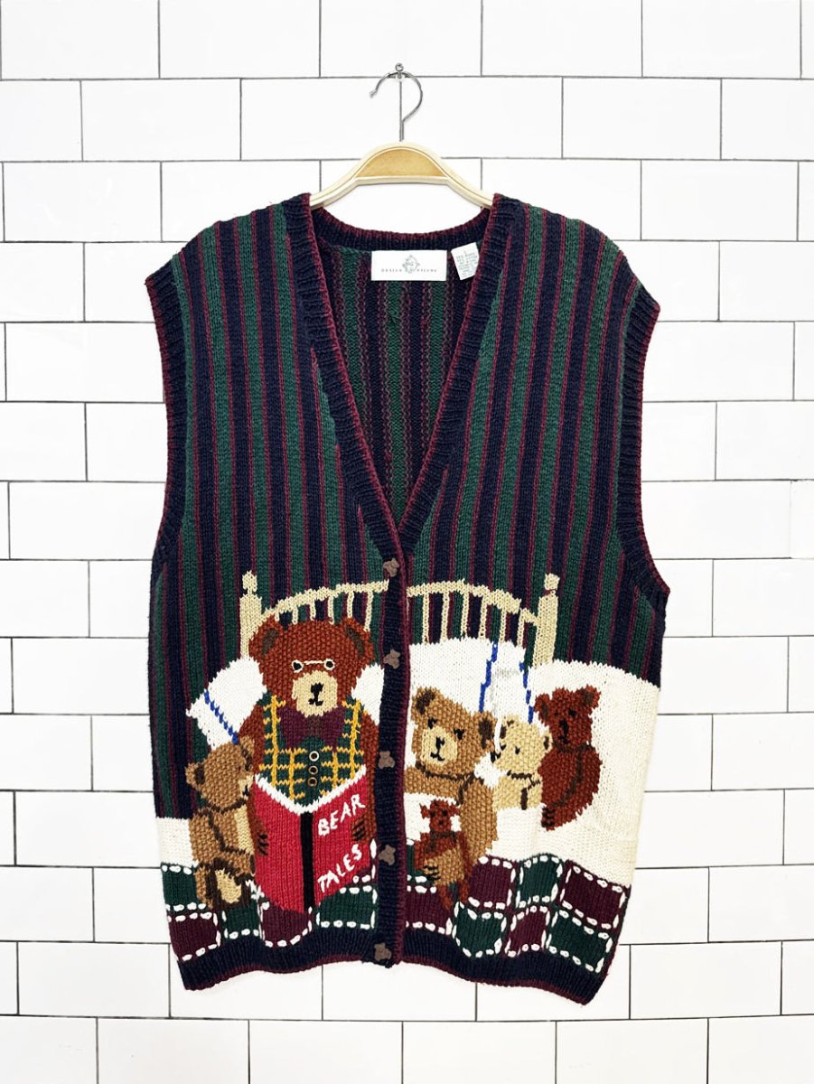 vintage deisgn options ramie-blend teddy bears knit vest - good market thrift store