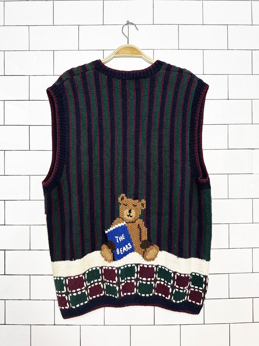 vintage deisgn options ramie-blend teddy bears knit vest - good market thrift store