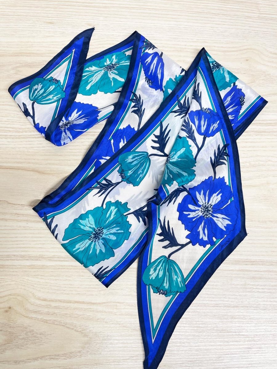 vintage demaro 100% silk floral skinny hair neck scarf - good market thrift store